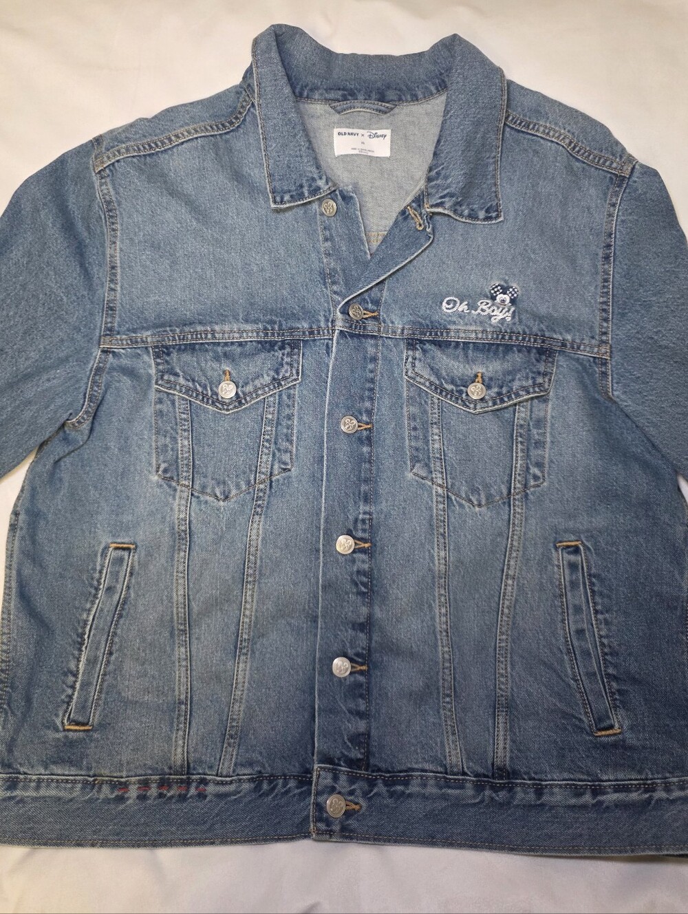 Old Navy x Disney Mickey Mouse Denim Trucker Jacket W/Embroidered USA Flag- XL - Picture 6 of 16